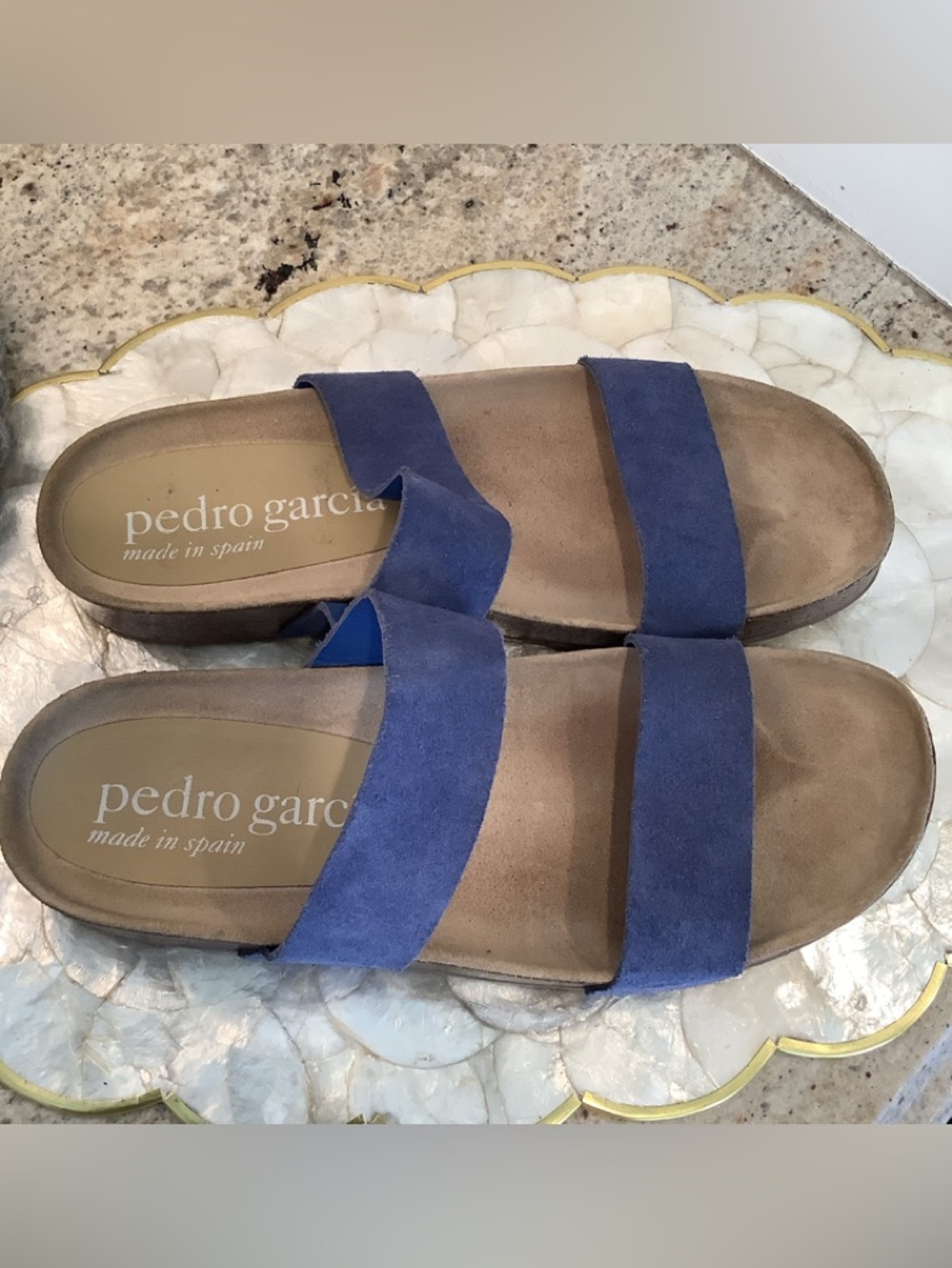 Pedro Garcia Blue Double-Strap Adrien Suede Slide Sandals Size 8.5 (39 1/2)